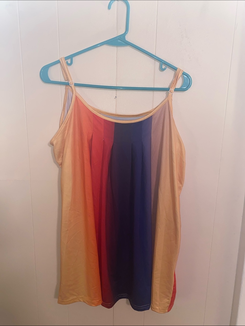 1XL Multicolor Rainbow Stripe Women's Tank Top with adjustable straps